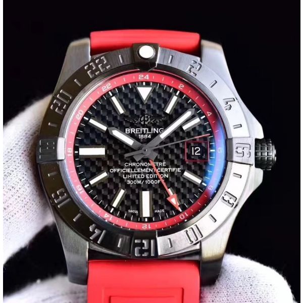 Avenger GMT DLC GF Best Edition Black Forged Carbon Dial on Red Rubber Strap A2836