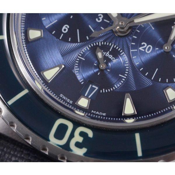 Fifty Fathoms Chronograph SS OMF Blue Dial on Blue Nylon Strap A7750