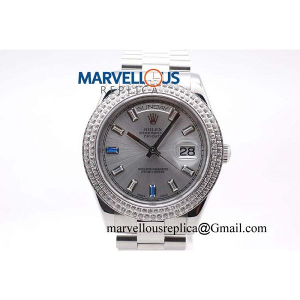 Rolex Day-Date II A21J Stick Markers Silver Dial Diamonds Bezel