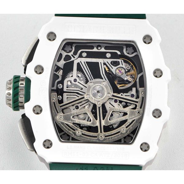 RM011 Real White Ceramic Chronograph KVF Skeleton Dial Green on green Rubber Strap A7750