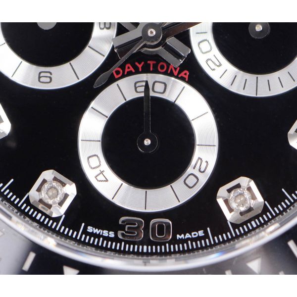 Daytona 116519 Noob  904L SS Case Black Dial Diamonds Markers on Black Rubber Strap SA4130 V2 (Free Extra Strap)