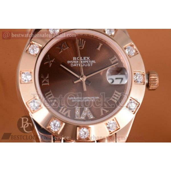 Rolex Datejust Pearlmaster A2813 Brown Dial Diamonds Bezel Full Rose Gold (BP)