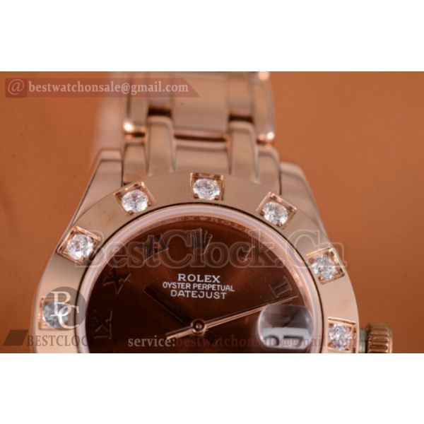 Rolex Datejust Pearlmaster A2813 Brown Dial Diamonds Bezel Full Rose Gold (BP)